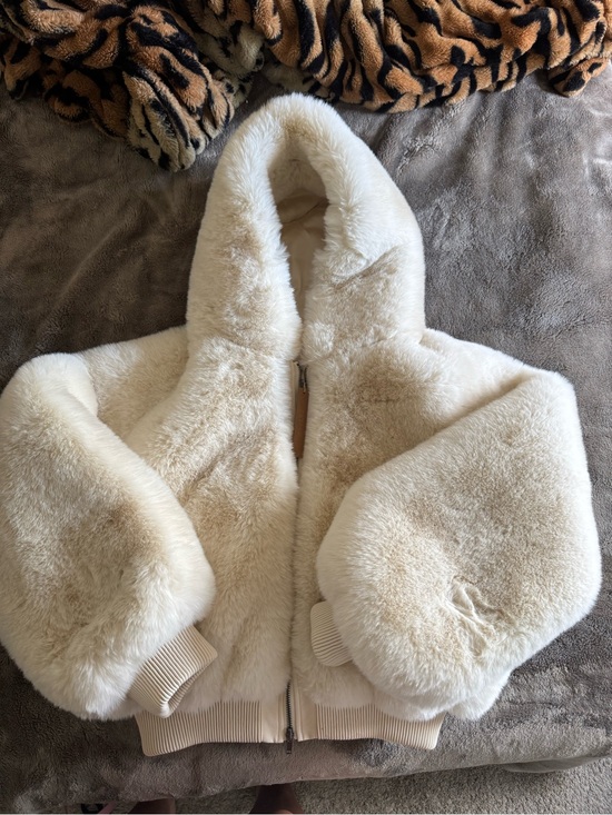SKIMS Jackets & Blazers - SKIMS Cream Plush Faux Fur Hooded Puffer Jacket